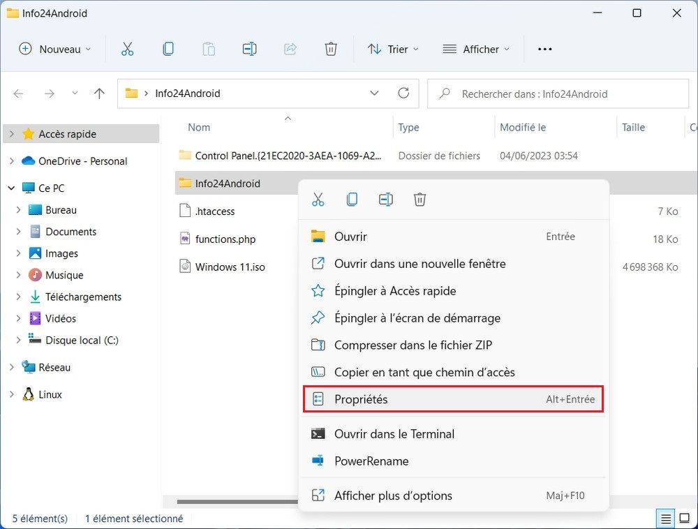 Propriétés de dossier