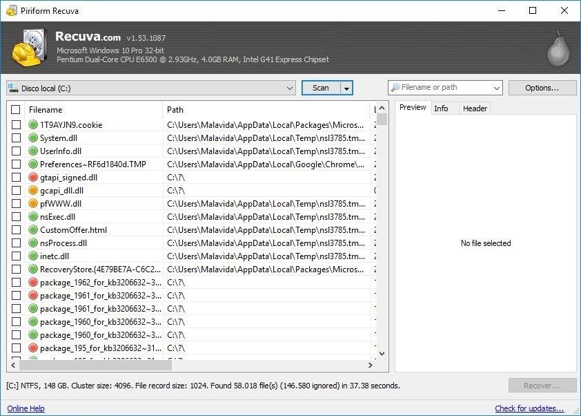 Recuva - logiciel de récupération de données