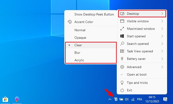 Rendre la barre des tâches entièrement transparente