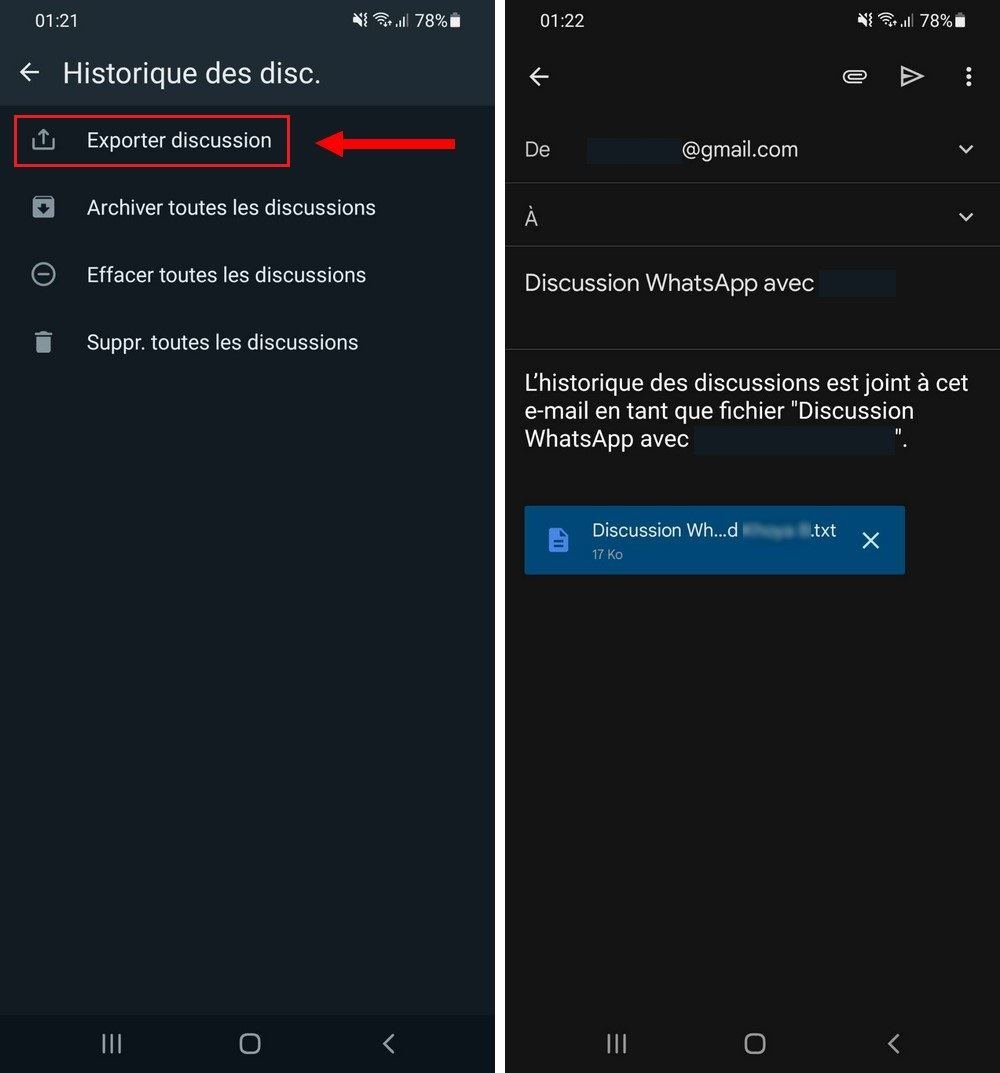 Sauvegarder WhatsApp par e-mail