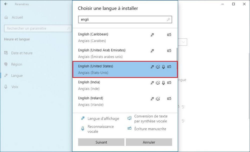 Sélectionnez la langue
