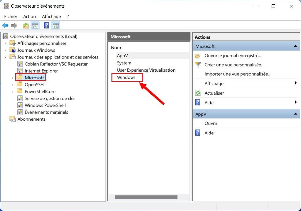 Sélectionnez le dossier Microsoft