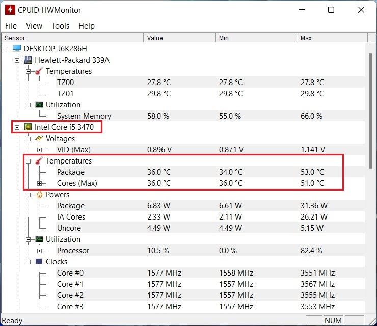 Surveiller la température du processeur avec HWMonitor