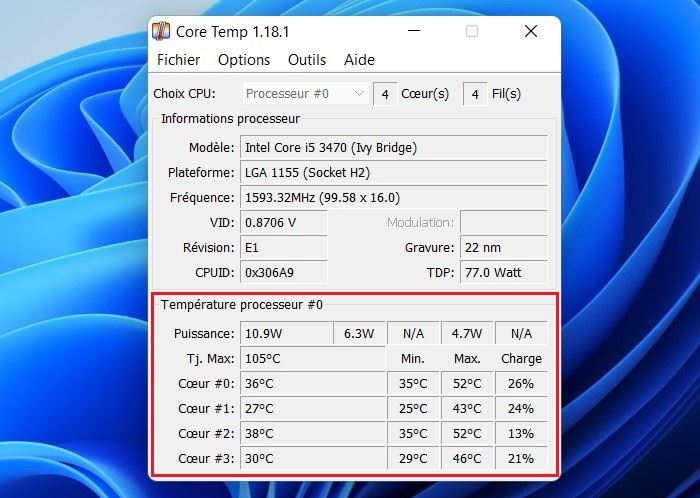 Vérifier la température du processeur avec Core Temp