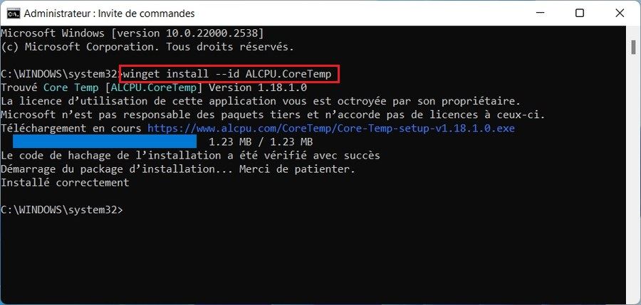 installer l'application Core Temp