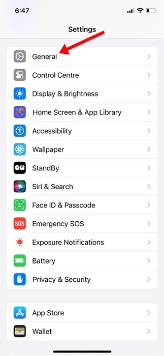 Application Paramètres iPhone