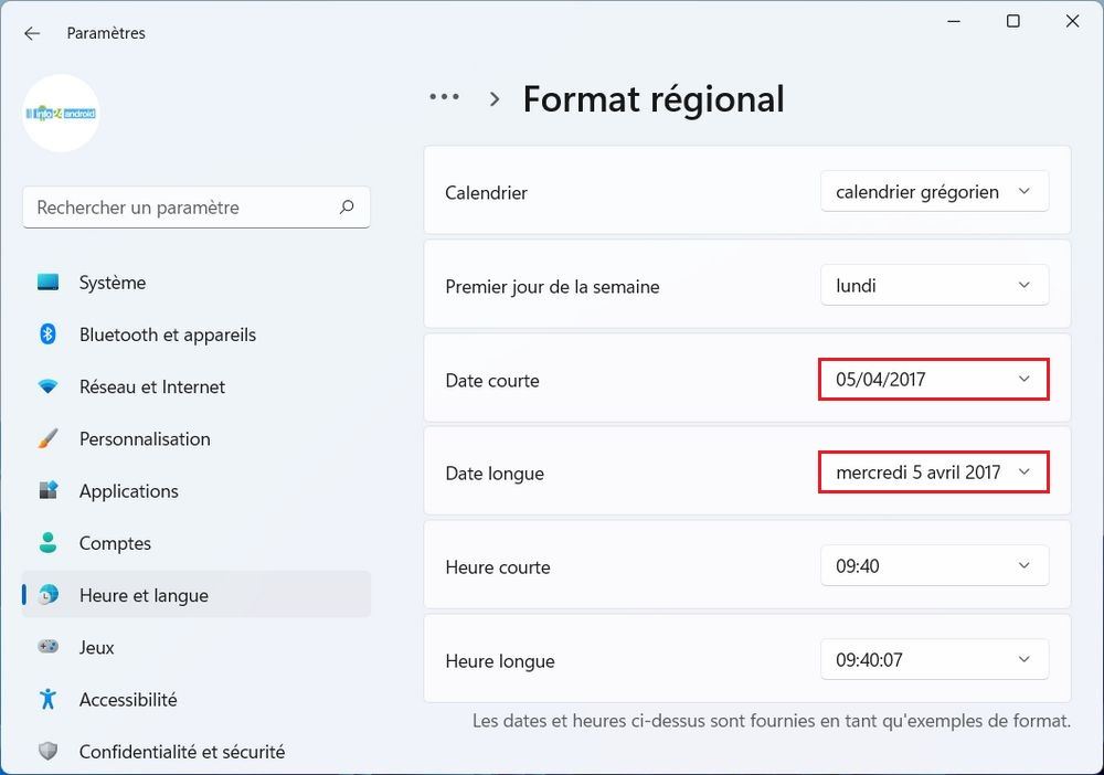 Changer le format de date sur Windows 11