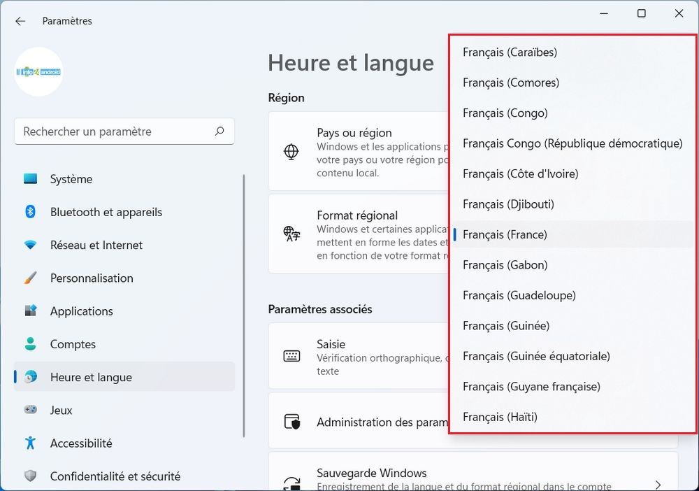 Changer le format pour un pays spécifique