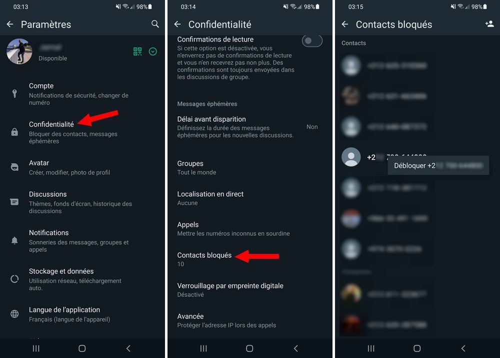 Débloquer un contact sur WhatsApp