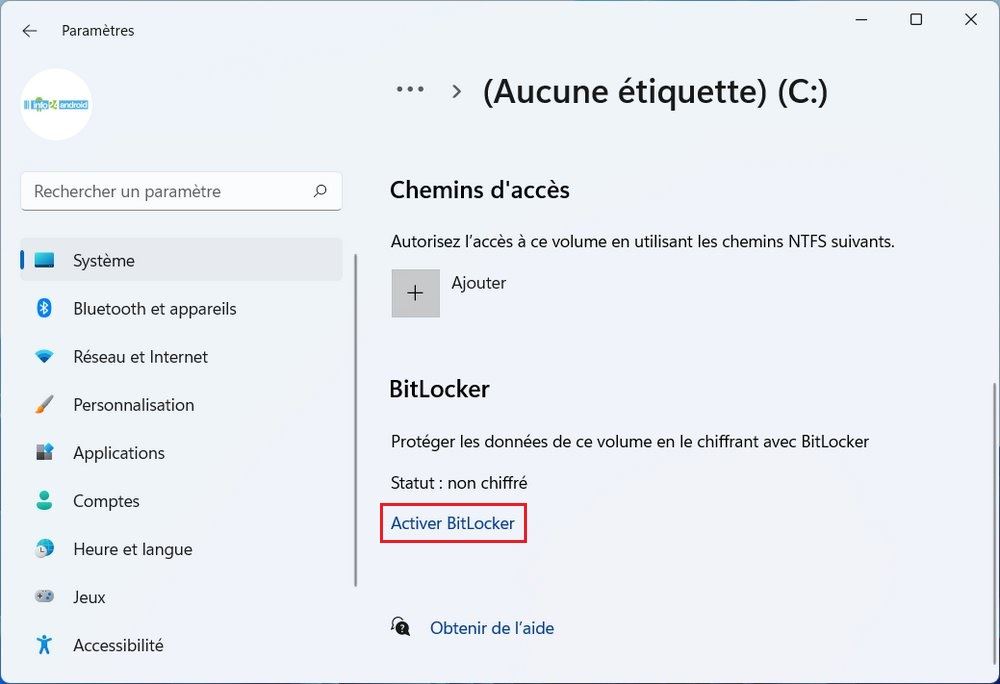 Activer BitLocker
