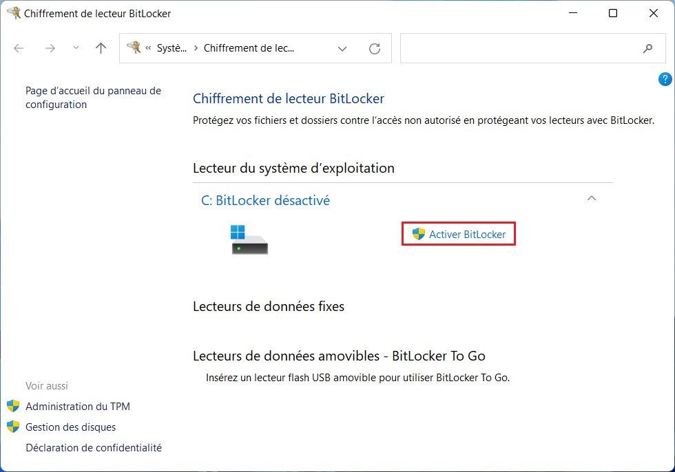 Activer le chiffrement BitLocker sur Windows 11