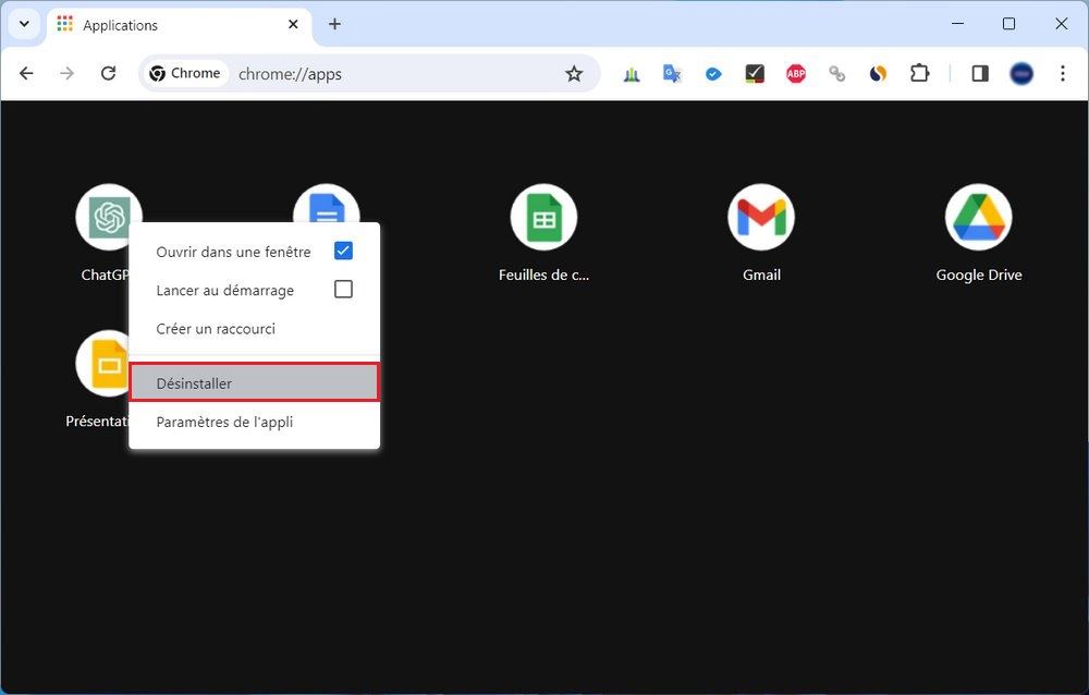 Désinstaller l'application ChatGPT de Google Chrome