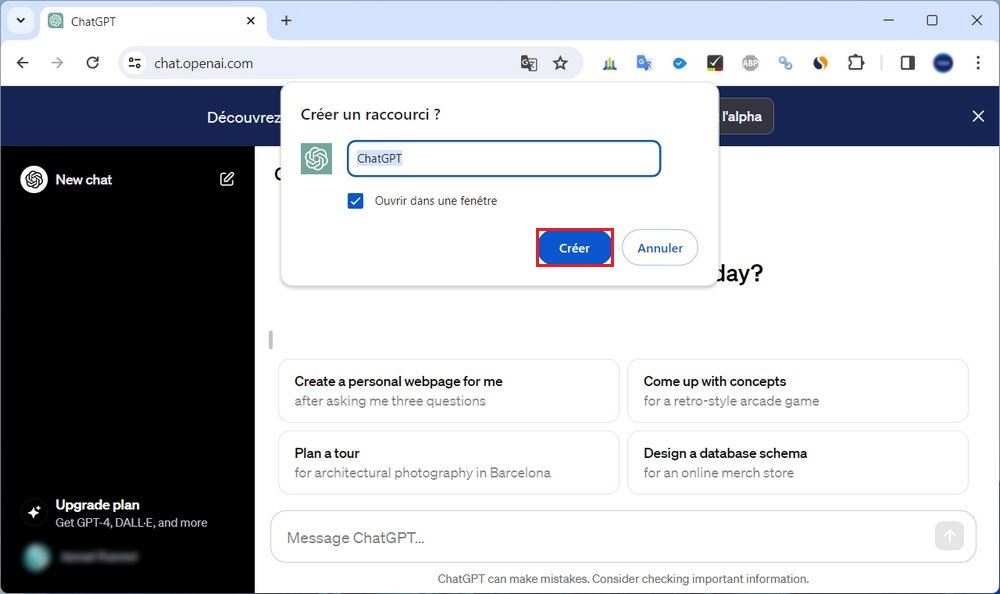 Installer ChatGPT à partir de Chrome