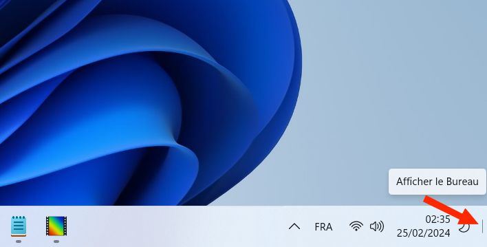 Le bouton Afficher le bureau dans Windows 11