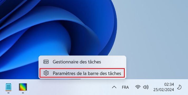 Paramètres de la barre des tâches