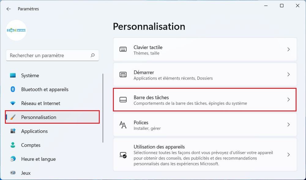 Personnalisation Windows 11
