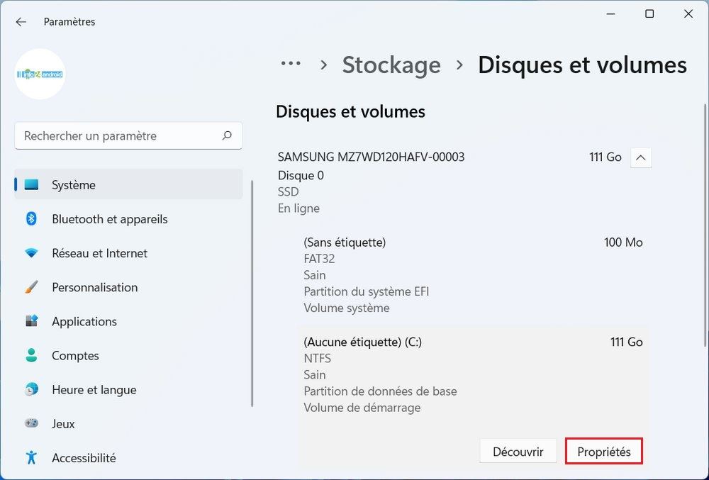 Propriétés Disques