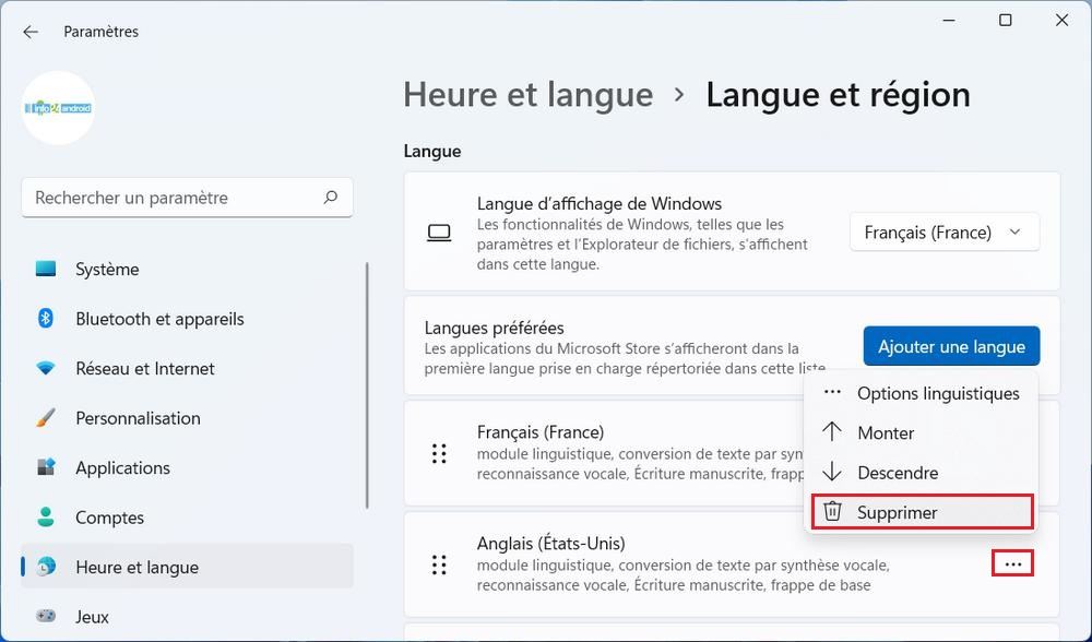 Supprimer la disposition du clavier dans Windows 11