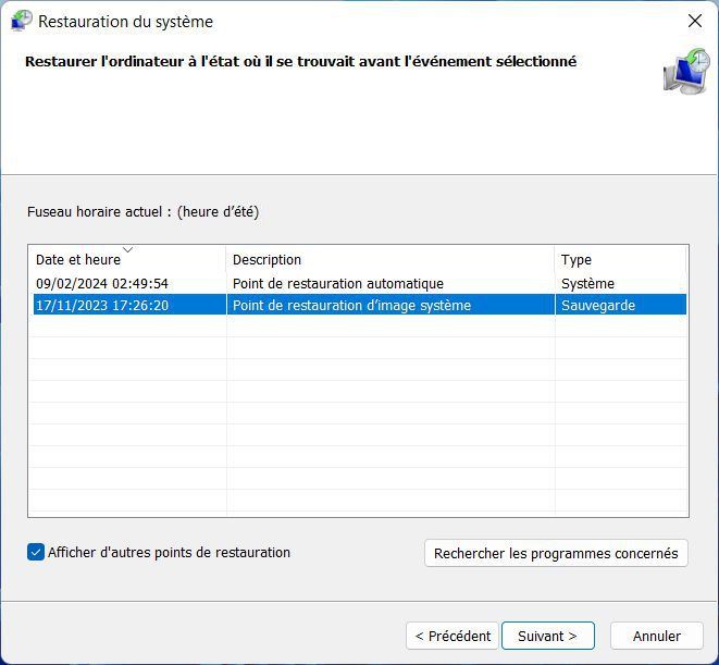 Utiliser la restauration du système