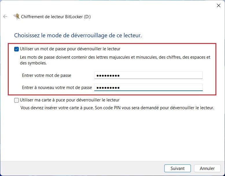 Utiliser un mot de passe pour déverrouiller le lecteur