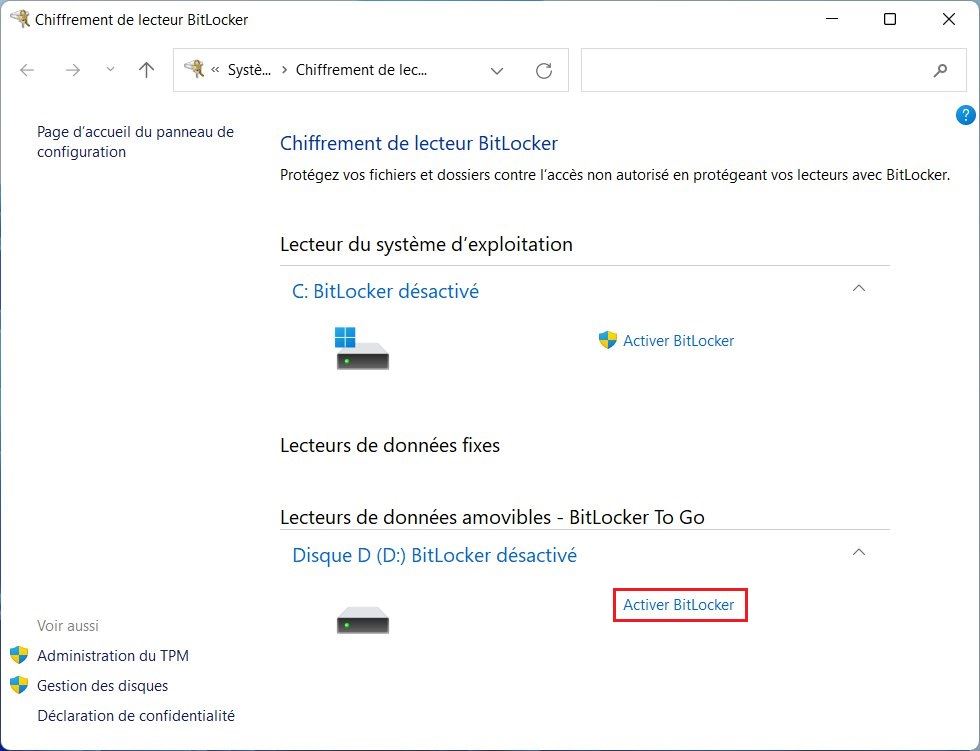 activer BitLocker To Go