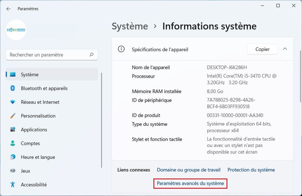 Informations système