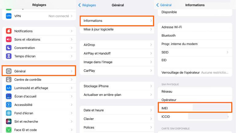Trouver le numéro IMEI de son iPhone
