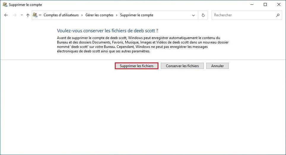Supprimer les fichiers