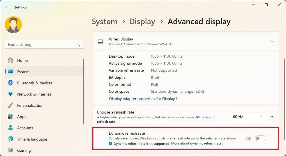 Activer le taux de rafraîchissement dynamique dans Windows 11