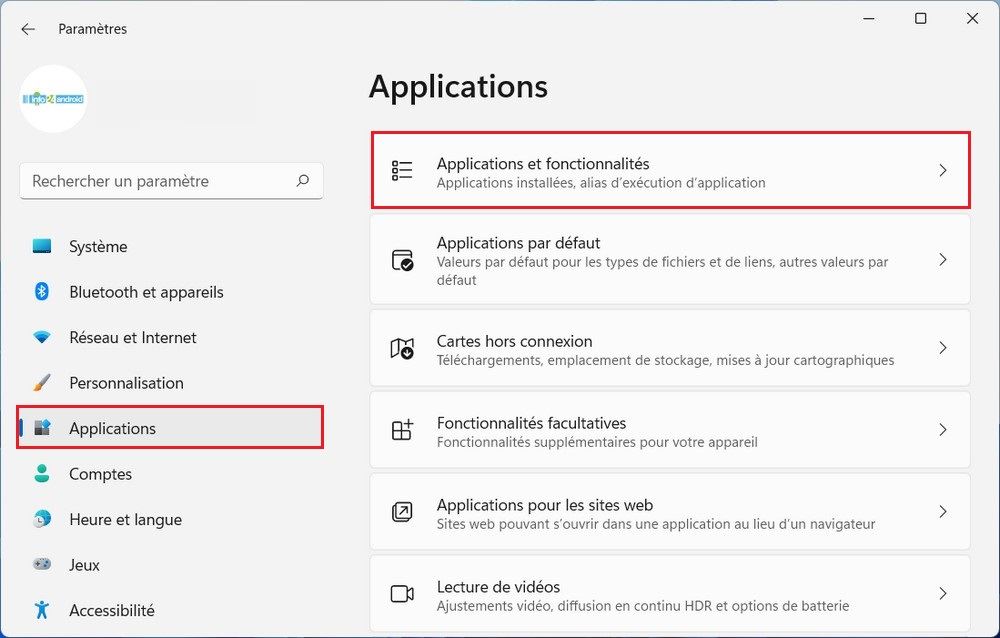 Applications et fonctionnalités
