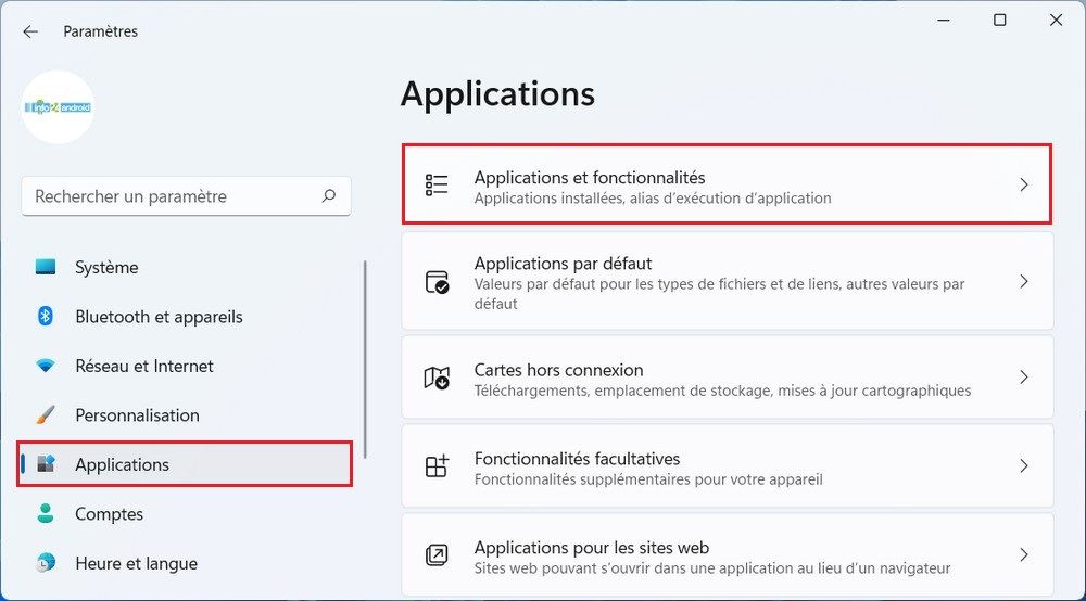 Applications et fonctionnalités