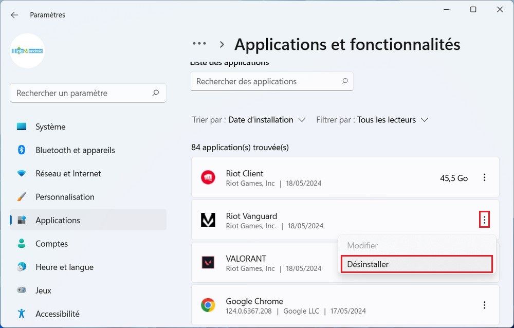 Désinstaller Riot Vanguard