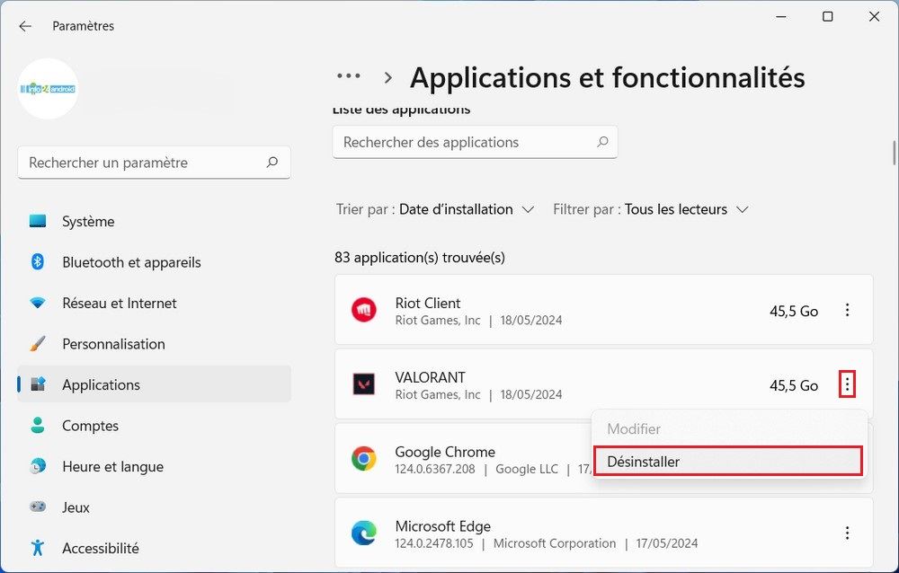 Désinstaller Valorant