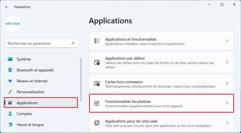 Fonctionnalités facultatives