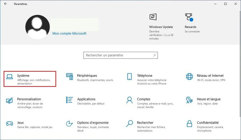 Paramètres Windows 10