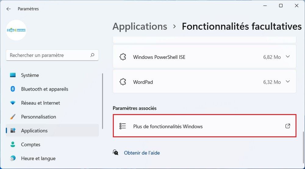 Plus de fonctionnalités Windows