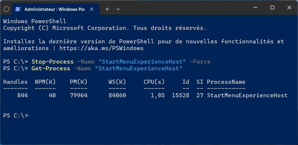 Redémarrer le menu Démarrer