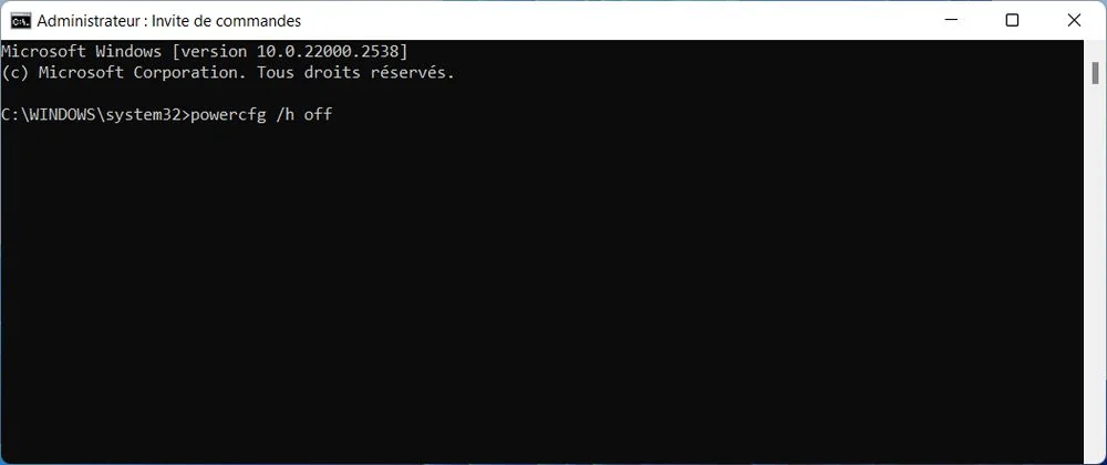 Désactiver le démarrage rapide via l'invite de commandes