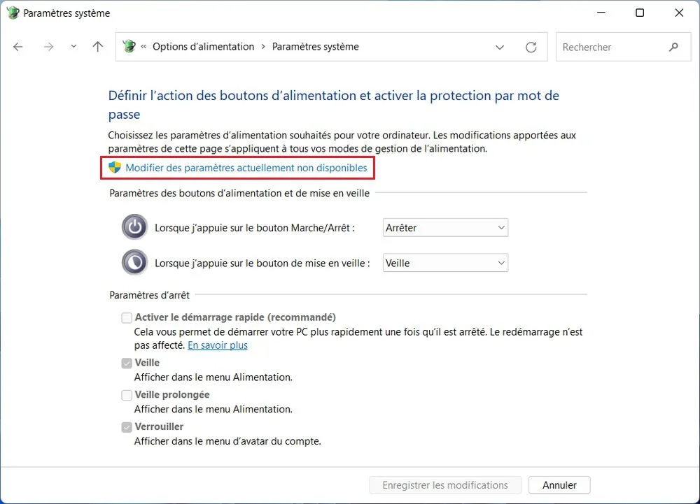 Désactiver le redémarrage rapide de Windows