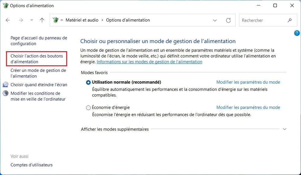 Options d'alimentation