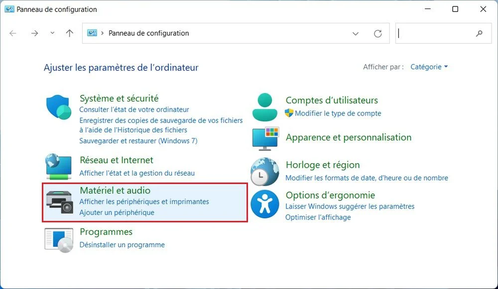 Panneau de configuration