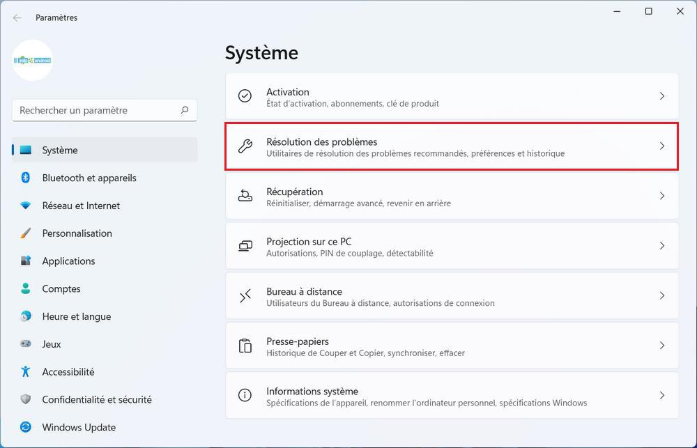 Paramètres Système Windows 11