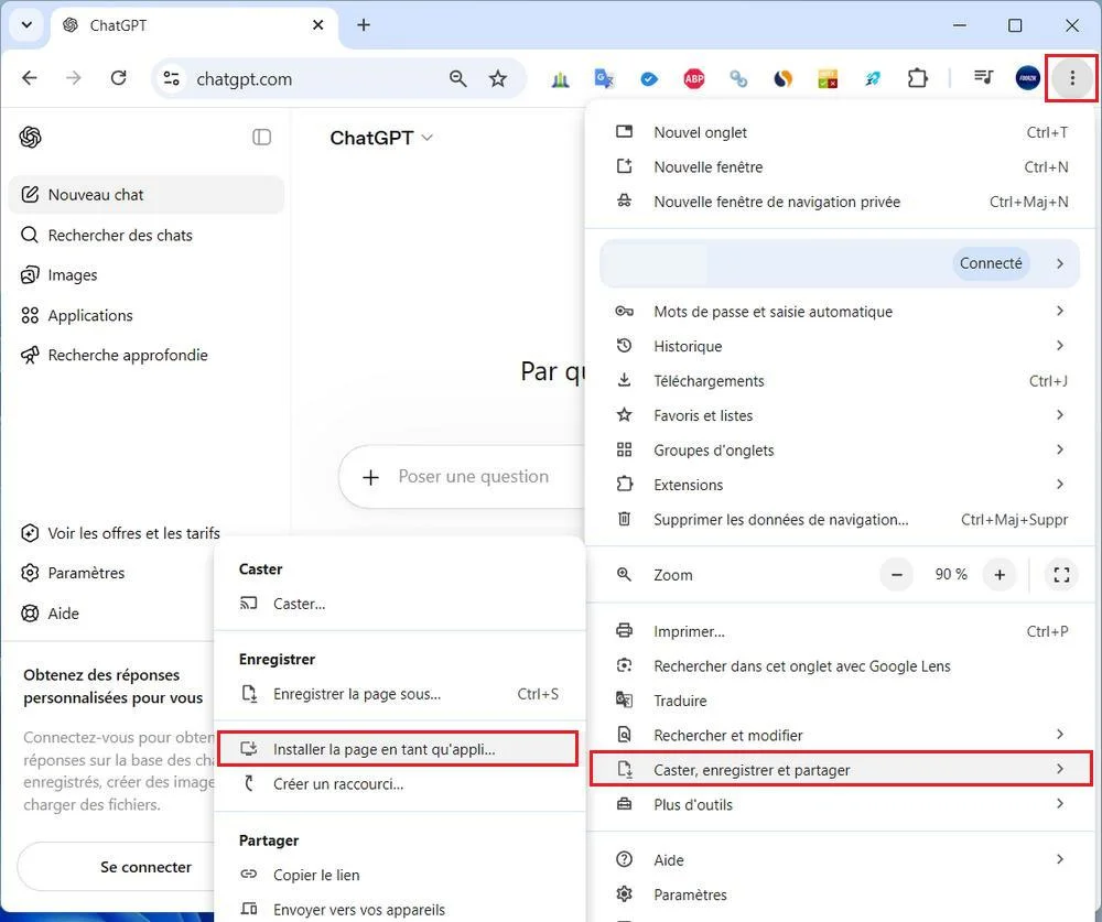installer ChatGPT depuis Google Chrome