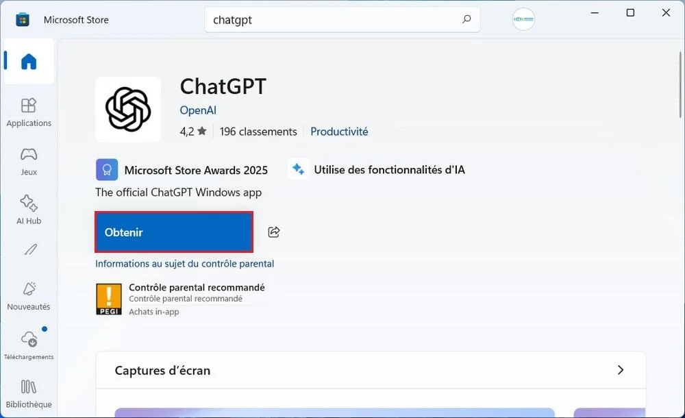 installer l'application officielle ChatGPT sur Windows