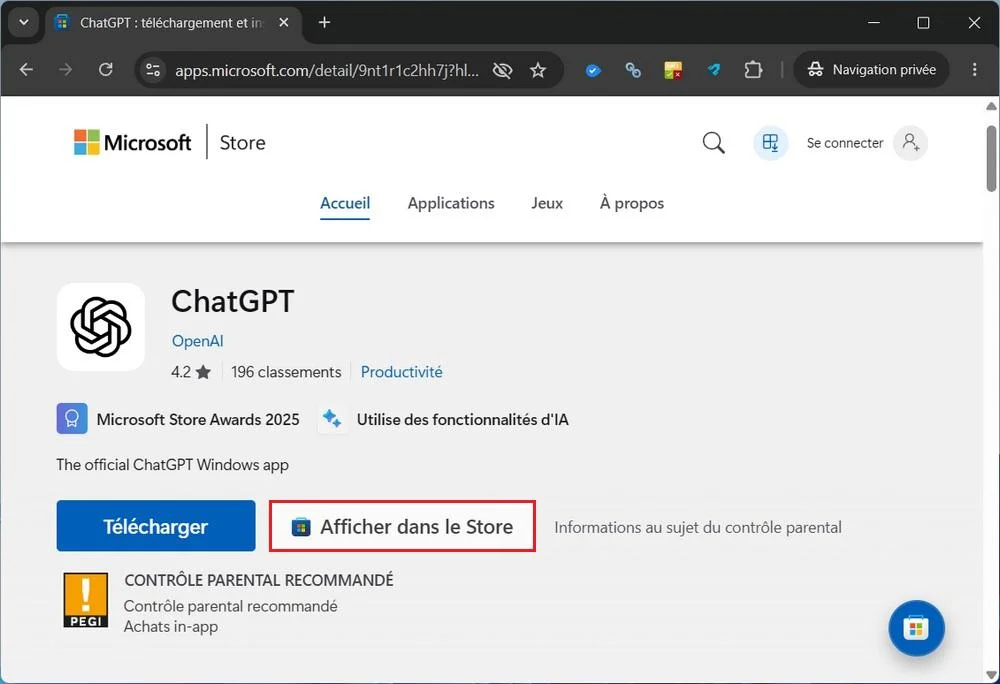 la page de téléchargement de l'application ChatGPT