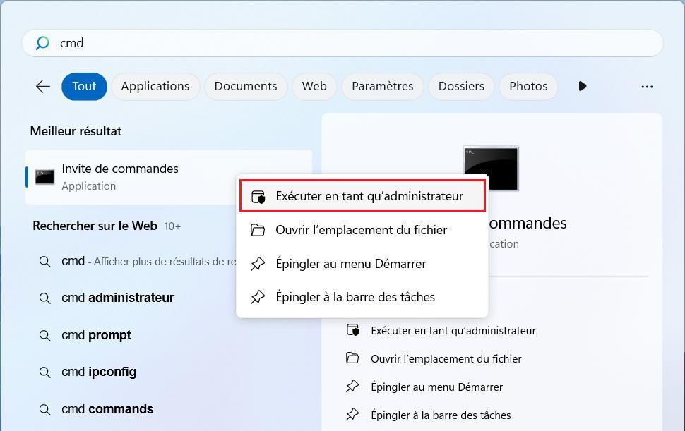 ouvrir l'Invite de commandes