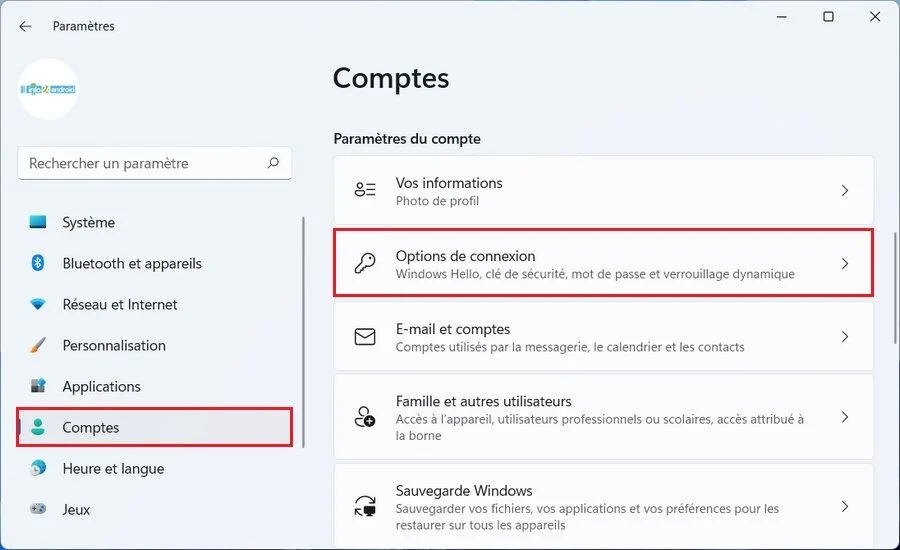 Options de connexion