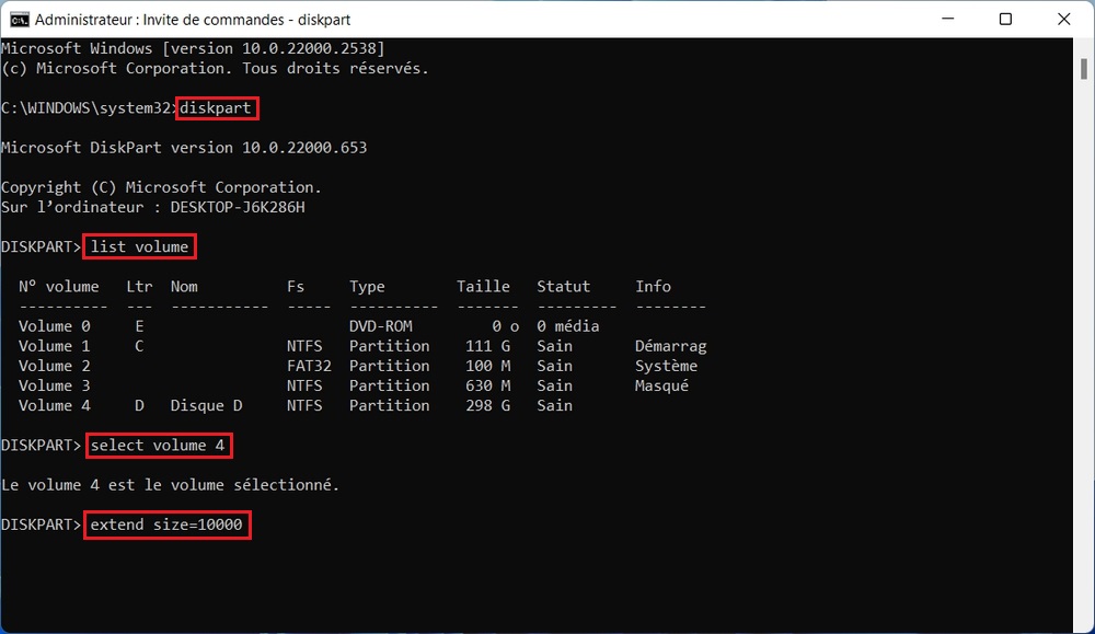 modifier la taille d'une partition
