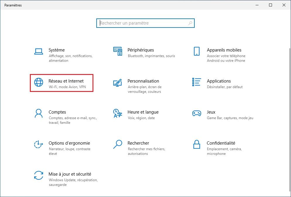 Paramètres Windows 10