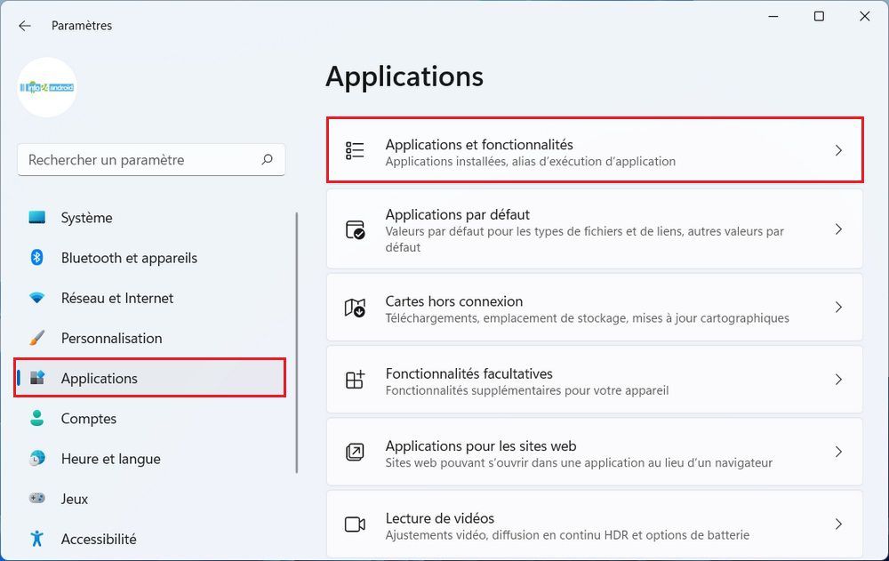 Applications et fonctionnalités